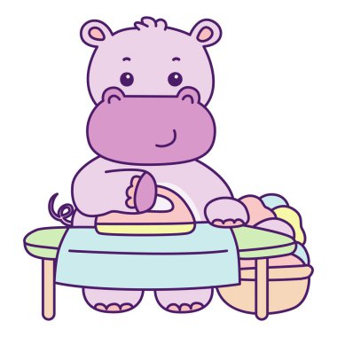 Tatlı su aygırı vektör ikonu. Komik bebek su aygırı hayvan serisi illüstrasyonu. Kabarık su aygırlarının hayatı.