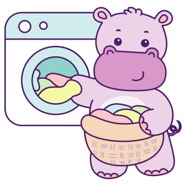 Tatlı su aygırı vektör ikonu. Komik bebek su aygırı hayvan serisi illüstrasyonu. Kabarık su aygırlarının hayatı.