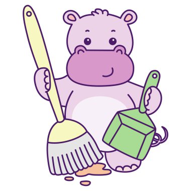 Tatlı su aygırı vektör ikonu. Komik bebek su aygırı hayvan serisi illüstrasyonu. Kabarık su aygırlarının hayatı.