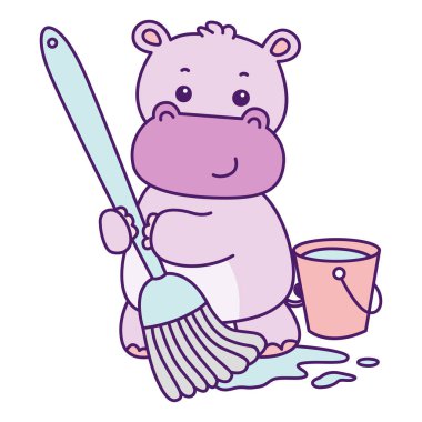 Tatlı su aygırı vektör ikonu. Komik bebek su aygırı hayvan serisi illüstrasyonu. Kabarık su aygırlarının hayatı.