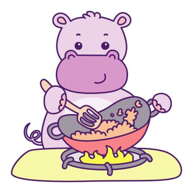 Tatlı su aygırı vektör ikonu. Komik bebek su aygırı hayvan serisi illüstrasyonu. Kabarık su aygırlarının hayatı.