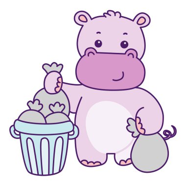 Tatlı su aygırı vektör ikonu. Komik bebek su aygırı hayvan serisi illüstrasyonu. Kabarık su aygırlarının hayatı.