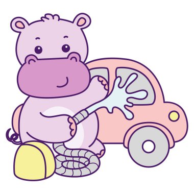 Tatlı su aygırı vektör ikonu. Komik bebek su aygırı hayvan serisi illüstrasyonu. Kabarık su aygırlarının hayatı.