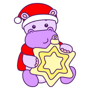 Tatlı su aygırı vektör ikonu. Komik bebek su aygırı hayvan serisi illüstrasyonu. Kabarık su aygırlarının hayatı.