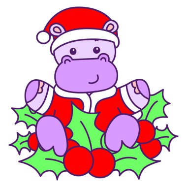 Tatlı su aygırı vektör ikonu. Komik bebek su aygırı hayvan serisi illüstrasyonu. Kabarık su aygırlarının hayatı.