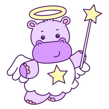 Tatlı su aygırı vektör ikonu. Komik bebek su aygırı hayvan serisi illüstrasyonu. Kabarık su aygırlarının hayatı.