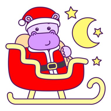 Tatlı su aygırı vektör ikonu. Komik bebek su aygırı hayvan serisi illüstrasyonu. Kabarık su aygırlarının hayatı.