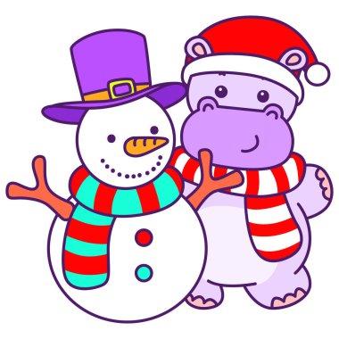 Tatlı su aygırı vektör ikonu. Komik bebek su aygırı hayvan serisi illüstrasyonu. Kabarık su aygırlarının hayatı.