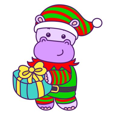 Tatlı su aygırı vektör ikonu. Komik bebek su aygırı hayvan serisi illüstrasyonu. Kabarık su aygırlarının hayatı.