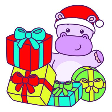 Tatlı su aygırı vektör ikonu. Komik bebek su aygırı hayvan serisi illüstrasyonu. Kabarık su aygırlarının hayatı.