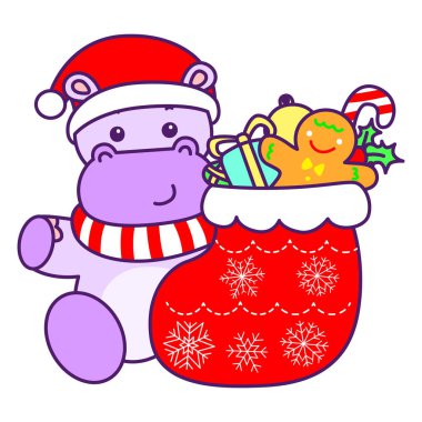 Tatlı su aygırı vektör ikonu. Komik bebek su aygırı hayvan serisi illüstrasyonu. Kabarık su aygırlarının hayatı.