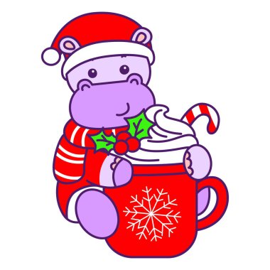 Tatlı su aygırı vektör ikonu. Komik bebek su aygırı hayvan serisi illüstrasyonu. Kabarık su aygırlarının hayatı.