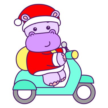 Tatlı su aygırı vektör ikonu. Komik bebek su aygırı hayvan serisi illüstrasyonu. Kabarık su aygırlarının hayatı.