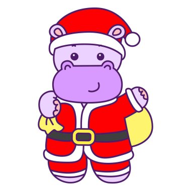 Tatlı su aygırı vektör ikonu. Komik bebek su aygırı hayvan serisi illüstrasyonu. Kabarık su aygırlarının hayatı.