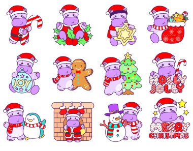 Tatlı su aygırı vektör ikonu. Komik bebek su aygırı hayvan serisi illüstrasyonu. Kabarık su aygırlarının hayatı.