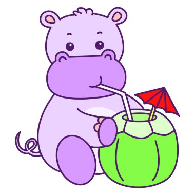 Tatlı su aygırı vektör ikonu. Komik bebek su aygırı hayvan serisi illüstrasyonu. Kabarık su aygırlarının hayatı.