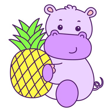 Tatlı su aygırı vektör ikonu. Komik bebek su aygırı hayvan serisi illüstrasyonu. Kabarık su aygırlarının hayatı.