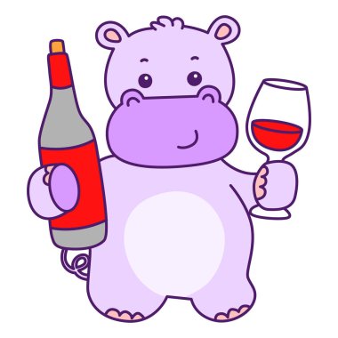 Tatlı su aygırı vektör ikonu. Komik bebek su aygırı hayvan serisi illüstrasyonu. Kabarık su aygırlarının hayatı.