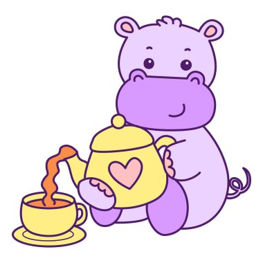 Tatlı su aygırı vektör ikonu. Komik bebek su aygırı hayvan serisi illüstrasyonu. Kabarık su aygırlarının hayatı.