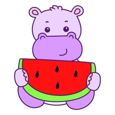 Tatlı su aygırı vektör ikonu. Komik bebek su aygırı hayvan serisi illüstrasyonu. Kabarık su aygırlarının hayatı.