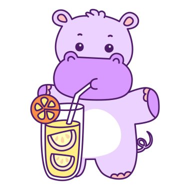 Tatlı su aygırı vektör ikonu. Komik bebek su aygırı hayvan serisi illüstrasyonu. Kabarık su aygırlarının hayatı.