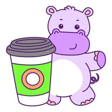 Tatlı su aygırı vektör ikonu. Komik bebek su aygırı hayvan serisi illüstrasyonu. Kabarık su aygırlarının hayatı.