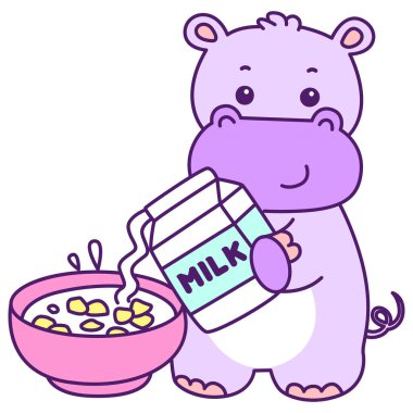 Tatlı su aygırı vektör ikonu. Komik bebek su aygırı hayvan serisi illüstrasyonu. Kabarık su aygırlarının hayatı.