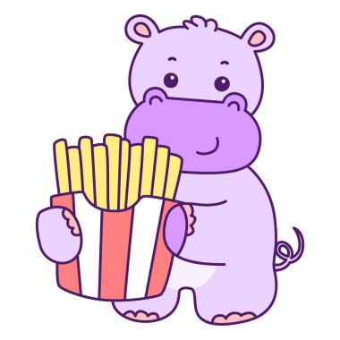 Tatlı su aygırı vektör ikonu. Komik bebek su aygırı hayvan serisi illüstrasyonu. Kabarık su aygırlarının hayatı.