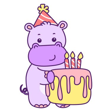 Tatlı su aygırı vektör ikonu. Komik bebek su aygırı hayvan serisi illüstrasyonu. Kabarık su aygırlarının hayatı.