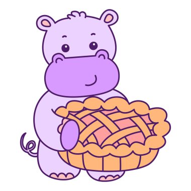 Tatlı su aygırı vektör ikonu. Komik bebek su aygırı hayvan serisi illüstrasyonu. Kabarık su aygırlarının hayatı.