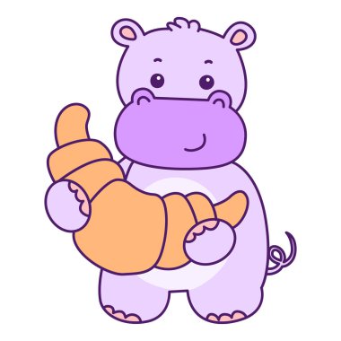 Tatlı su aygırı vektör ikonu. Komik bebek su aygırı hayvan serisi illüstrasyonu. Kabarık su aygırlarının hayatı.