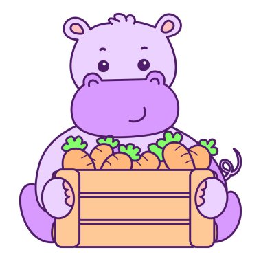 Tatlı su aygırı vektör ikonu. Komik bebek su aygırı hayvan serisi illüstrasyonu. Kabarık su aygırlarının hayatı.