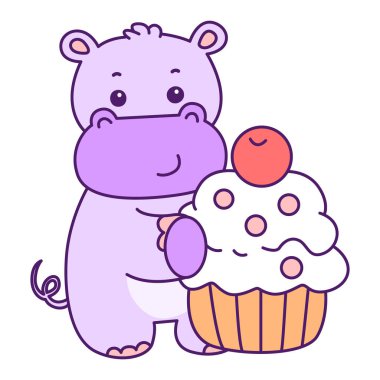 Tatlı su aygırı vektör ikonu. Komik bebek su aygırı hayvan serisi illüstrasyonu. Kabarık su aygırlarının hayatı.