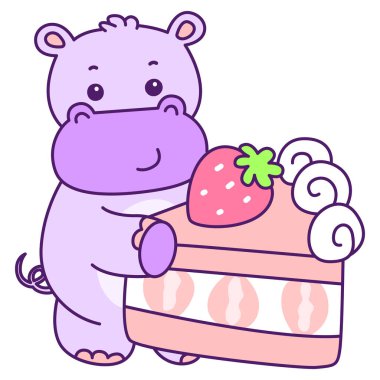 Tatlı su aygırı vektör ikonu. Komik bebek su aygırı hayvan serisi illüstrasyonu. Kabarık su aygırlarının hayatı.