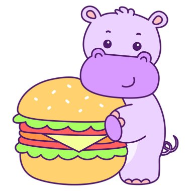 Tatlı su aygırı vektör ikonu. Komik bebek su aygırı hayvan serisi illüstrasyonu. Kabarık su aygırlarının hayatı.