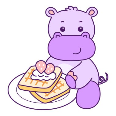 Tatlı su aygırı vektör ikonu. Komik bebek su aygırı hayvan serisi illüstrasyonu. Kabarık su aygırlarının hayatı.