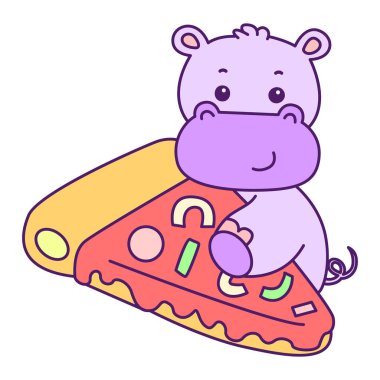 Tatlı su aygırı vektör ikonu. Komik bebek su aygırı hayvan serisi illüstrasyonu. Kabarık su aygırlarının hayatı.