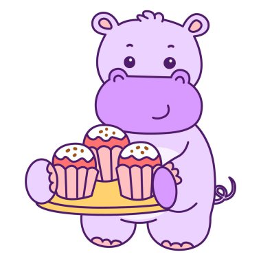 Tatlı su aygırı vektör ikonu. Komik bebek su aygırı hayvan serisi illüstrasyonu. Kabarık su aygırlarının hayatı.