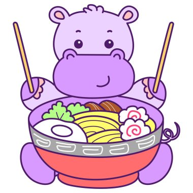 Tatlı su aygırı vektör ikonu. Komik bebek su aygırı hayvan serisi illüstrasyonu. Kabarık su aygırlarının hayatı.