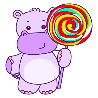 Tatlı su aygırı vektör ikonu. Komik bebek su aygırı hayvan serisi illüstrasyonu. Kabarık su aygırlarının hayatı.