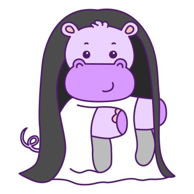 Tatlı su aygırı vektör ikonu. Komik bebek su aygırı hayvan serisi illüstrasyonu. Kabarık su aygırlarının hayatı.