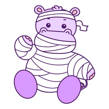 Tatlı su aygırı vektör ikonu. Komik bebek su aygırı hayvan serisi illüstrasyonu. Kabarık su aygırlarının hayatı.