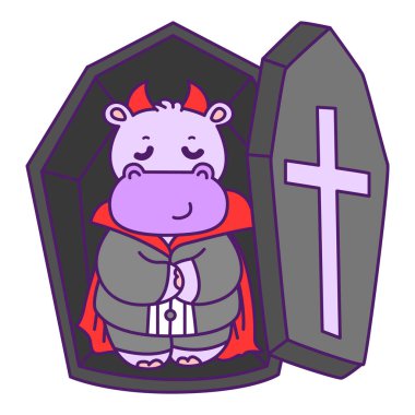 Tatlı su aygırı vektör ikonu. Komik bebek su aygırı hayvan serisi illüstrasyonu. Kabarık su aygırlarının hayatı.