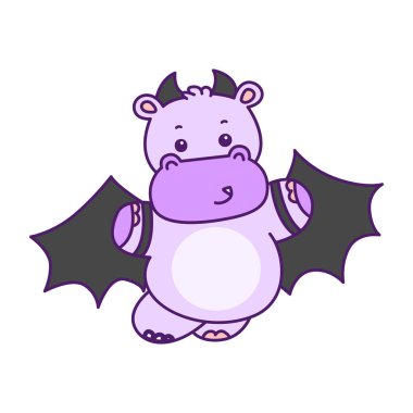 Tatlı su aygırı vektör ikonu. Komik bebek su aygırı hayvan serisi illüstrasyonu. Kabarık su aygırlarının hayatı.