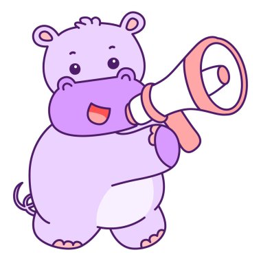 Tatlı su aygırı vektör ikonu. Komik bebek su aygırı hayvan serisi illüstrasyonu. Kabarık su aygırlarının hayatı.