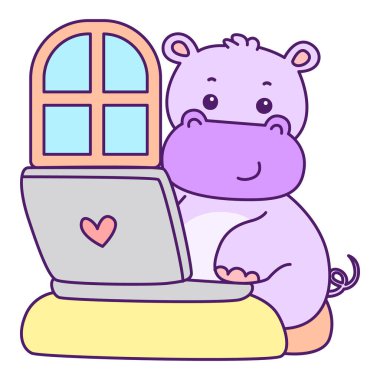 Tatlı su aygırı vektör ikonu. Komik bebek su aygırı hayvan serisi illüstrasyonu. Kabarık su aygırlarının hayatı.