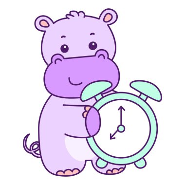 Tatlı su aygırı vektör ikonu. Komik bebek su aygırı hayvan serisi illüstrasyonu. Kabarık su aygırlarının hayatı.