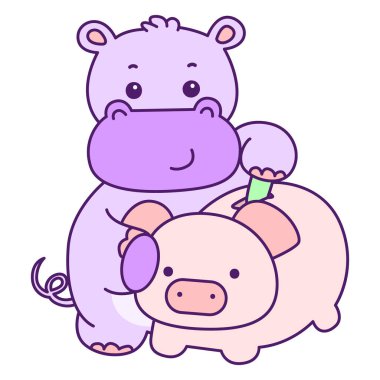 Tatlı su aygırı vektör ikonu. Komik bebek su aygırı hayvan serisi illüstrasyonu. Kabarık su aygırlarının hayatı.