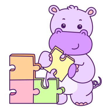 Tatlı su aygırı vektör ikonu. Komik bebek su aygırı hayvan serisi illüstrasyonu. Kabarık su aygırlarının hayatı.