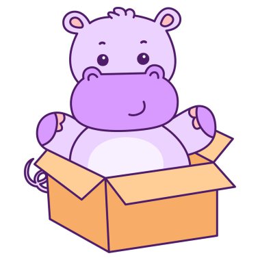 Tatlı su aygırı vektör ikonu. Komik bebek su aygırı hayvan serisi illüstrasyonu. Kabarık su aygırlarının hayatı.